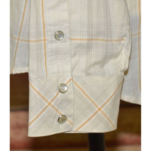 Bit & Bridle Western Shirt Tan Plaid Embroidered Floral Pearl Snaps Size XL - Picture 7 of 12